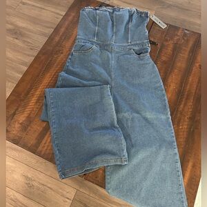 Blue Denim Strapless Jumpsuit